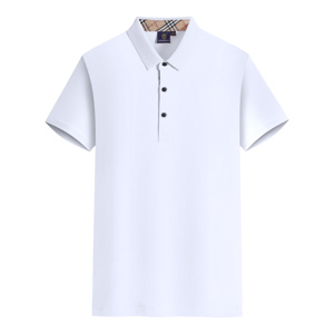 Polo à manches courtes pour homme, couleur unie, en piqué tricoté, style décontracté avec col et poignets à bordure blanche - Product Image 3