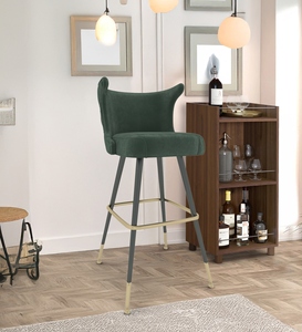 Elegant Velvet Wing <b>Bar</b> Chair Green Gold Accents Contemporary Commercial <b>Adjustable</b> Counter Height <b>Stool</b> Metal Frame <b>Bar</b> - Product Image 4