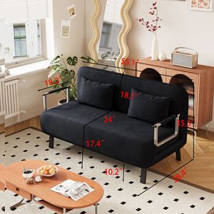 Divano Letto Convertibile in Velluto Nero da 55 Pollici, Pieghevole in Tre Parti, con Schienale Regolabile e Cuscino, Chaise Longue per il Relax - Product Image 6