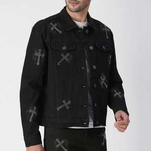 Veste en jean tendance pour hommes grandes tailles, style streetwear, sur mesure, en jean, en gros, patchwork - Product Image 2