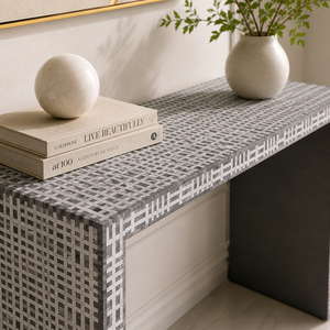 Console de rangement moderne en bois massif avec motif géométrique pour l'entrée et la décoration du salon - Product Image 4
