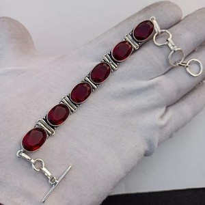 Beautiful <b>Red</b> Garnet Statement <b>Bracelet</b> 925 Sterling Silver Handmade Jewelry Gift For Women Birthday Luxury - Product Image 4