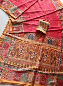 ผ้าไหมโดลาพิมพ์ลายดิจิทัล Reglance Royal Heritage พร้อมเสื้อคลุมตัดสี สำหรับงานแต่งงานและงานปาร์ตี้ - ผ้าซารีแบบดั้งเดิมสุดหรู - Product Image 2