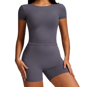 Ropa deportiva para mujer, ropa de entrenamiento, Top corto deportivo, mallas de cintura alta, pantalones cortos, ropa de gimnasio, trajes deportivos de punto, ropa deportiva - Product Image 1