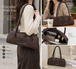 Bolso de Hombro de Mujer Beena's, en Cuero PU Marrón, con Cierre de Cremallera, Dos Asas, Diseño Minimalista, Estilo Vintage Otoñal, Impermeable - Product Image 6