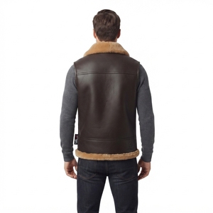 Chaleco de Aviador de Cuero Genuino para Hombre Hashbloom con Forro de Piel, Cierre de Cremallera Resistente al Viento, Ropa de Abrigo Otoño/Invierno, Estilo Motero - Product Image 2