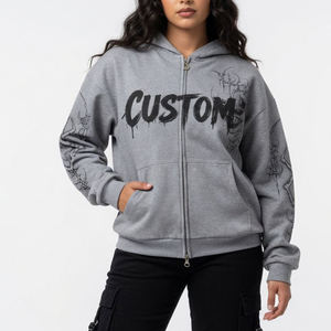 High Quality Boxy Zipper Dtg Print Hoodie Heavy Cotton Patch Hoodie Embroidery Acid Wash Hoodies Set <b>Men</b> - Product Image 4