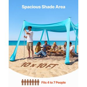 Tenda da Spiaggia UPF50+ con Protezione Solare, Altezza 6,6 Piedi, con Sacchi di Sabbia per Stabilità, Pali 10 x 10 Piedi, Gazebo da Spiaggia Facile da Montare - Product Image 2