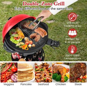 Grill Elettrico Rosso da 1200W con Doppia Zona di Cottura 2-in-1, da Terra e da Tavolo, per 6-10 Persone, Ideale per Cucine Esterne - Product Image 3