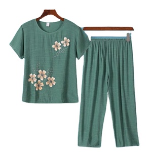 Ensemble de pyjamas tricotés en coton décontracté pour femmes respirant Biowashed vêtements de nuit d'été romantique luxe Vintage Styles avec - Product Image 4