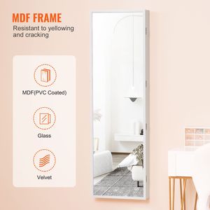 47.05 Inch Tall Lockable Jewelry Cabinet Armoire Full Length <b>Mirror</b> Jewelry Organizer Wall-Mounted <b>Door</b>-Jewelry - Product Image 6