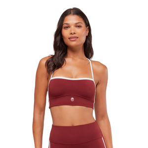 Sujetador Deportivo para Mujer con Logotipo Personalizado, Color Rojo Carmín, Ribete en Contraste de Nailon y Spandex, Top de Yoga con Soporte Ligero, Ropa Deportiva para Gimnasio y Entrenamiento - Product Image 1