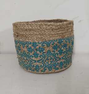 Panier de rangement rond en jute et coton, grand format, nouveau style, pour vêtements sales, jouets pour bébés, couvertures - Product Image 2