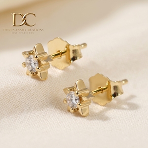 Nouveauté : Boucles d'oreilles clous en or jaune massif 14 carats avec diamant de laboratoire certifié IGI, taille brillant rond, bijoux pour femme, mariage, fête - Product Image 3