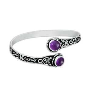 Nouveau Bracelet Améthyste Naturelle Plaqué Argent Style Bohème Design Géométrique Bijou en Cristal Violet pour Femme et Mère - Product Image 1