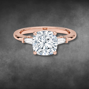 Lab Grown <b>Diamond</b> <b>Ring</b> 14KT 18KT Yellow Gold Cushion Cut Three Stone <b>Ring</b> With Tapered Baguette <b>Diamonds</b> For Ladies Fine Jewelry - Product Image 3