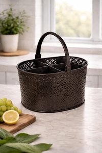 Cesta de Almacenamiento Ovalada de Metal con Asa, Diseño Rústico para Uso en la Cocina - Product Image 5