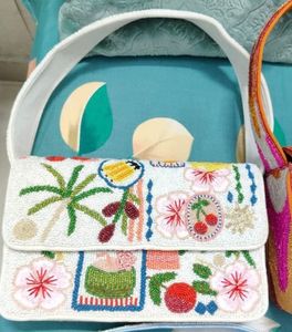 Luxury Handmade Beaded Square Shoulder Bag Women Girls Boho Floral <b>Cherry</b> Embroidery Soft Comfortable Wide Shoulder Straps - Product Image 1