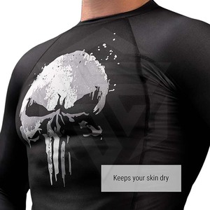 Men Skull Graphic Compression MMA Rash Guard Long Sleeve Gym Fitness Workout Breathable Quick Dry <b>Athletic</b> Sports Top Tanzainra - Product Image 2