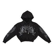 Sudadera con capucha corta vintage negra con estampado serigrafiado, lavado enzimático, bordado, cremallera, OEM, personalizada, con lavado ácido y estilo francés. - Product Image 3