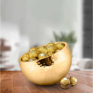 Bol à bonbons à double paroi martelé en acier inoxydable avec revêtement optique PVD doré - Product Image 2