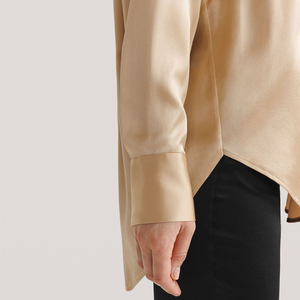 Custom Design Women's Vintage Casual Solid Silk Blend <b>Blouse</b> Turn-down Collar Full Sleeves Quick Dry Breathable Fabric-OEM - Product Image 4