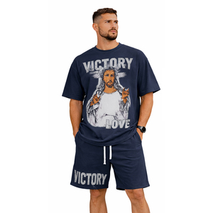 Conjunto de Camiseta y Pantalones Cortos de Verano para Hombre, Ropa Deportiva Informal, Estampado Victory Love, Algodón, Dos Piezas, Ropa de Gimnasio, Chándal Urbano - Product Image 2