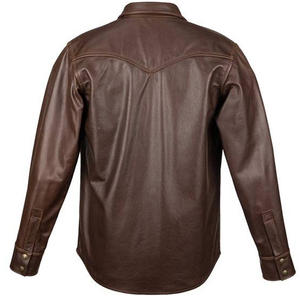 High Quality Men's Genuine Leather <b>Shirts</b> Vintage Winter Thin Casual Style Plus Size Stand Collar Horn <b>Button</b> Breathable - Product Image 2