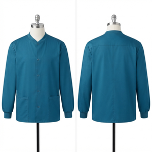 Men Hooded Fleece <b>Jacket</b> Premium 65% Polyester 35% Cotton Canvas Twill 180 GSM Teal Custom Logo Embossed - Product Image 1
