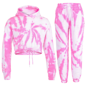 Conjunto Deportivo Tie Dye para Niñas, Sudadera Corta con Capucha y Pantalones Jogger, 2 Piezas, Ropa Casual para Niños, Venta al Por Mayor, OEM, Personalización Disponible - Product Image 1