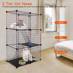 Recinto per Gatti da Interno a 3 Livelli Staccabile con 3 Porte e 2 Scale, Grande Gabbia in Metallo con 1-2 Casette per Gattini - Product Image 3