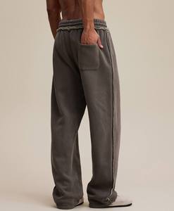 Pantalon en coton épais délavé, coupe large, taille élastique, anti-boulochage, style streetwear vintage - Product Image 4