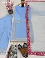 Ensemble Farshi-Kurta et Dupatta en Georgette Diamantée de Qualité Supérieure avec Broderie et Perles – Vente en Gros