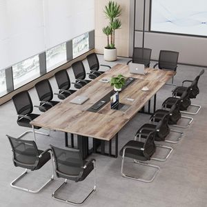 Mesa de Conferencia Grande de 10.5 Pies con Tablero de Madera de 2 Pulgadas de Grosor, Base de Rejilla Metálica, Gestión de Cables y Fácil Montaje para Oficina Comercial - Product Image 5