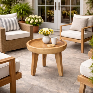 Contemporary <b>Rustic</b> Solid Suar Wood <b>Side</b> <b>Table</b> Handcrafted Round Tray Accent <b>Table</b> Natural Grain Wood Living Room Use - Product Image 6