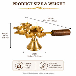 Lampe Diya Aarti en laiton à plusieurs mèches avec poignée en bois, lampe à huile traditionnelle pour la décoration des festivals Pooja, exportateur en gros Inde - Product Image 5
