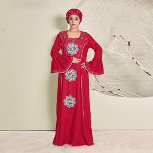 Kaftan en rayonne brodé avec motifs frontaux détaillés, ourlet droit, manches cloche, élégant, longueur complète, idéal pour l'Aïd, ODM - Product Image 4
