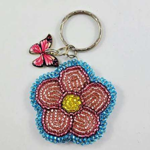 Breloque de sac et porte-clés classique de haute qualité, écologique et lavable, avec fleur de lys tigré rose perlée et broderie de graines, également pendentif de sac à main - Product Image 6