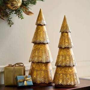 Luxury Gold Christmas Tree Tabletop Decoration Vintage Metal Holiday <b>Ornament</b> for Home Living Room <b>Desk</b> Festive Decor & Gifting - Product Image 1