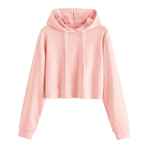 เสื้อฮู้ดครอปสีชมพูสำหรับผู้หญิง แขนยาว สีพื้น ผ้าถักนิตติ้ง ผ้าฝ้าย สไตล์ลำลอง ใส่สบาย ระบายอากาศได้ดี เหมาะสำหรับฤดูใบไม้ร่วง - Product Image 2