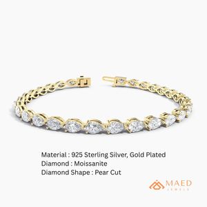 สร้อยข้อมือเทนนิสโมอิสซาไนต์ทรงลูกแพร์สำหรับผู้หญิง ชุบทอง 18K สร้อยข้อมือหรูหรา ของขวัญ - Product Image 6