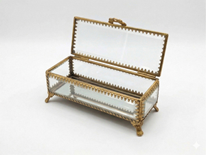 Vintage Elegance Brass and Glass Jewelry <b>Box</b> with Necklace Storage for Keeping <b>Treasures</b> Safe - Product Image 2