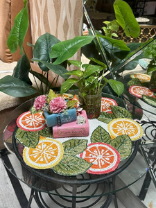 Salvamanteles Redondo Hecho a Mano con Cuentas de Algodón Bordado con Diseño de Fruta Naranja - Product Image 4