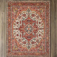 Tapis d'appoint artisanal en laine et coton, noué à la main, de haute qualité, au design floral élégant, tissé, à boucles, style jardin.
