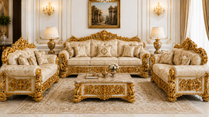 Juego de Sofás Estilo Europeo con Corona Imperial, Sofá de 5 Plazas Tallado en Oro Real con Mesa de Centro, Colección de Muebles para Sala de Estar Hechos a Medida - Product Image 5
