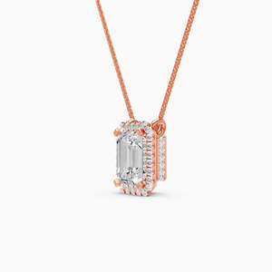 Pendentif solitaire halo émeraude avec diamant de laboratoire de 2,50 carats |   En or jaune, blanc et rose 9 carats - Product Image 1