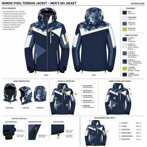 Men's Hooded Ski <b>Jacket</b> <b>Waterproof</b> 10,000mm for Power Stretch Sublimation Print Blue White Geometric Design - Product Image 5