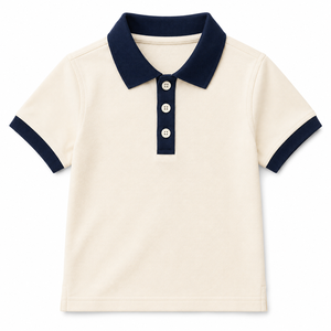 Polo pour garçons à col contrastant, manches courtes, en coton tricoté uni anti-boulochage, décontracté, été, pour enfants - Product Image 1