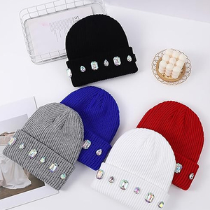 Custom Black Studded Beanie Hat Rib Knit Winter Warm <b>Cap</b> Women <b>Men</b> Soft Stretch Streetwear Skull <b>Cap</b> Hat - Product Image 2