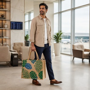 Printed Jute <b>Tote</b> Handbag Reusable <b>Large</b> Capacity Shoulder Carry <b>Bag</b> for Shopping Travel - Product Image 5